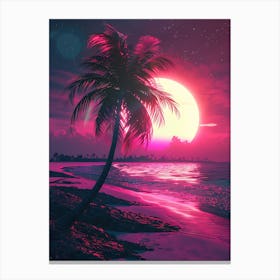 Synthwave Sunset At The Beach 14 Canvas Print