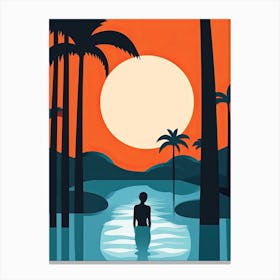 Waikiki Beach Hawaii, Usa, Bold Outlines 3 Canvas Print