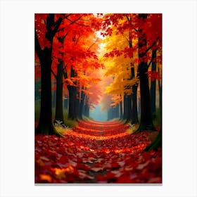 A Colorful Autumn Forest With Fallen Leaves Blanke View 2 Canvas Print