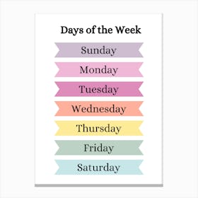 Educational Poster Days Of The Week Canvas Print