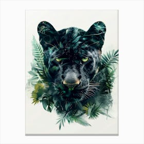 Double Exposure Realistic Black Panther With Jungle 17 Canvas Print