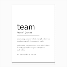 Team Definition Poster - Dictionary Canvas Print