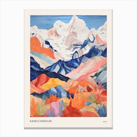 Kangchenjun India And Nepal 2 Colourful Mountain Illustration Poster Canvas Print