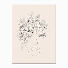 Flower Face Line Drawing Canvas Print