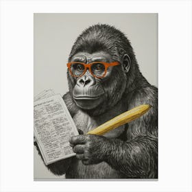 Gorilla Reading A Newspaper Canvas Print