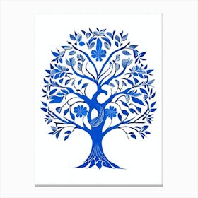 Family Tree Symbol 1, Blue And White Line Drawing Canvas Print