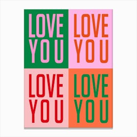 Love You Multi Colour Grid Canvas Print