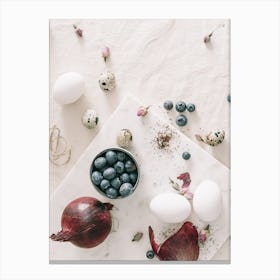 Easter Eggs And Blueberries Canvas Print