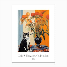 Cats & Flowers Collection Lily Flower Vase And A Cat, A Painting In The Style Of Matisse 1 Canvas Print