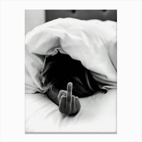 Woman Middle Finger In Bed Feminist Canvas Print