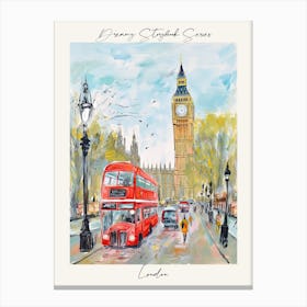 Poster Of London, Dreamy Storybook Illustration 2 Canvas Print