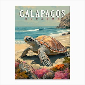 Galapagos Islands Giant Tortoise Travel Poster Canvas Print