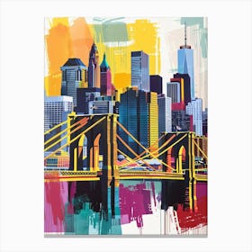 Brooklyn Skyline New York Colourful Silkscreen Illustration 2 Canvas Print