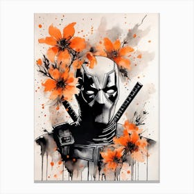 Abstract Deadpool Orange Flowers Painting (27) Canvas Print