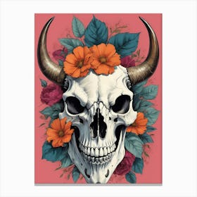 Floral Bison Skull (35) Canvas Print