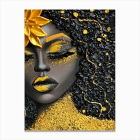 Black Woman With Yellow Flower Canvas Print