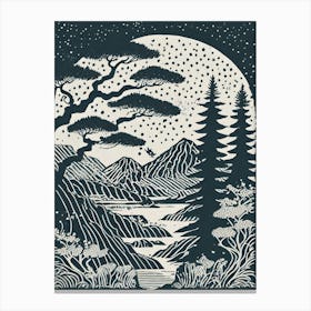 Moonlight In The Mountains Ukiyo-e Canvas Print