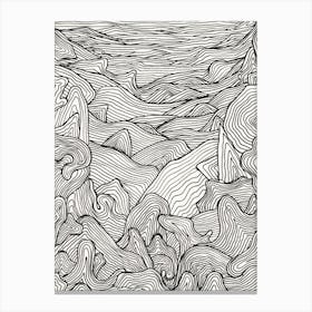 Line Art Work of Waves In The Sea Canvas Print