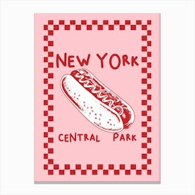 New York City Hot Dog | Pink and Red Food Poster Canvas Print