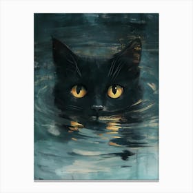 Black Cat Swimming In The Water Canvas Print