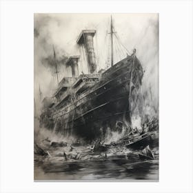 Titanic Ship Wreck Charcoal Sketch 1 Canvas Print