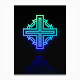 Neon Blue and Green Abstract Geometric Glyph on Black n.0007 Canvas Print