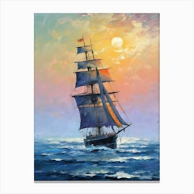 Sailing Ship At Sunset 2 Canvas Print