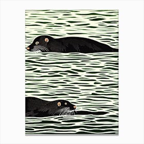 River Otter Linocut Canvas Print