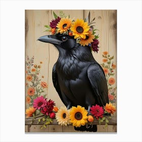 Regal Crow With A Floral Crown Art Print (2) Canvas Print