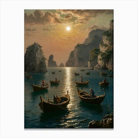 Boats At Sunset Canvas Print