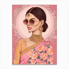 Indian Woman In Pink Sari Canvas Print