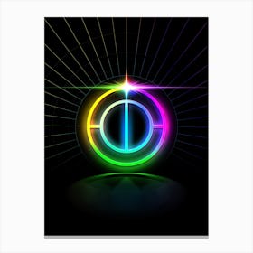 Neon Geometric Glyph in Candy Blue and Pink with Rainbow Sparkle on Black n.0441 Canvas Print