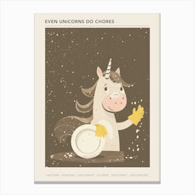 Unicorn Washing Up The Dishes Muted Pastel Poster Canvas Print