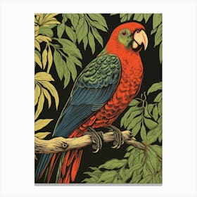 Vintage Bird Linocut Parrot 2 Canvas Print