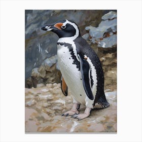 Adlie Penguin Santiago Island Oil Painting 4 Canvas Print