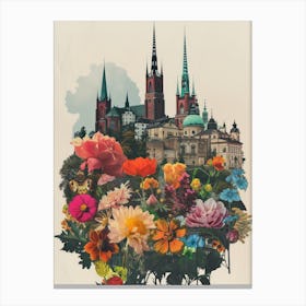 Sweden   Floral Retro Collage Style 3 Canvas Print