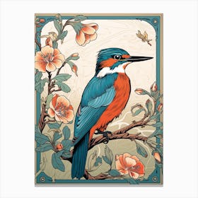 Vintage Bird Linocut Kingfisher 2 Canvas Print