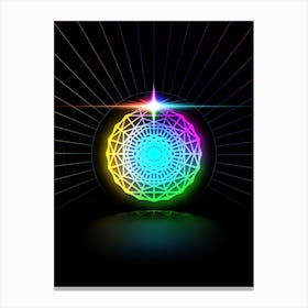 Neon Geometric Glyph in Candy Blue and Pink with Rainbow Sparkle on Black n.0096 Canvas Print