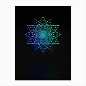 Neon Blue and Green Abstract Geometric Glyph on Black n.0033 Canvas Print