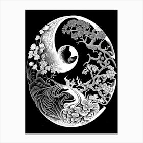 Black And White Yin and Yang 3 Linocut Canvas Print