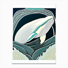 Vintage Whale Linocut Canvas Print