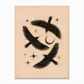 Black Birds Flying With The Moon Canvas Print