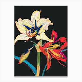 Neon Flowers On Black Amaryllis 2 Canvas Print