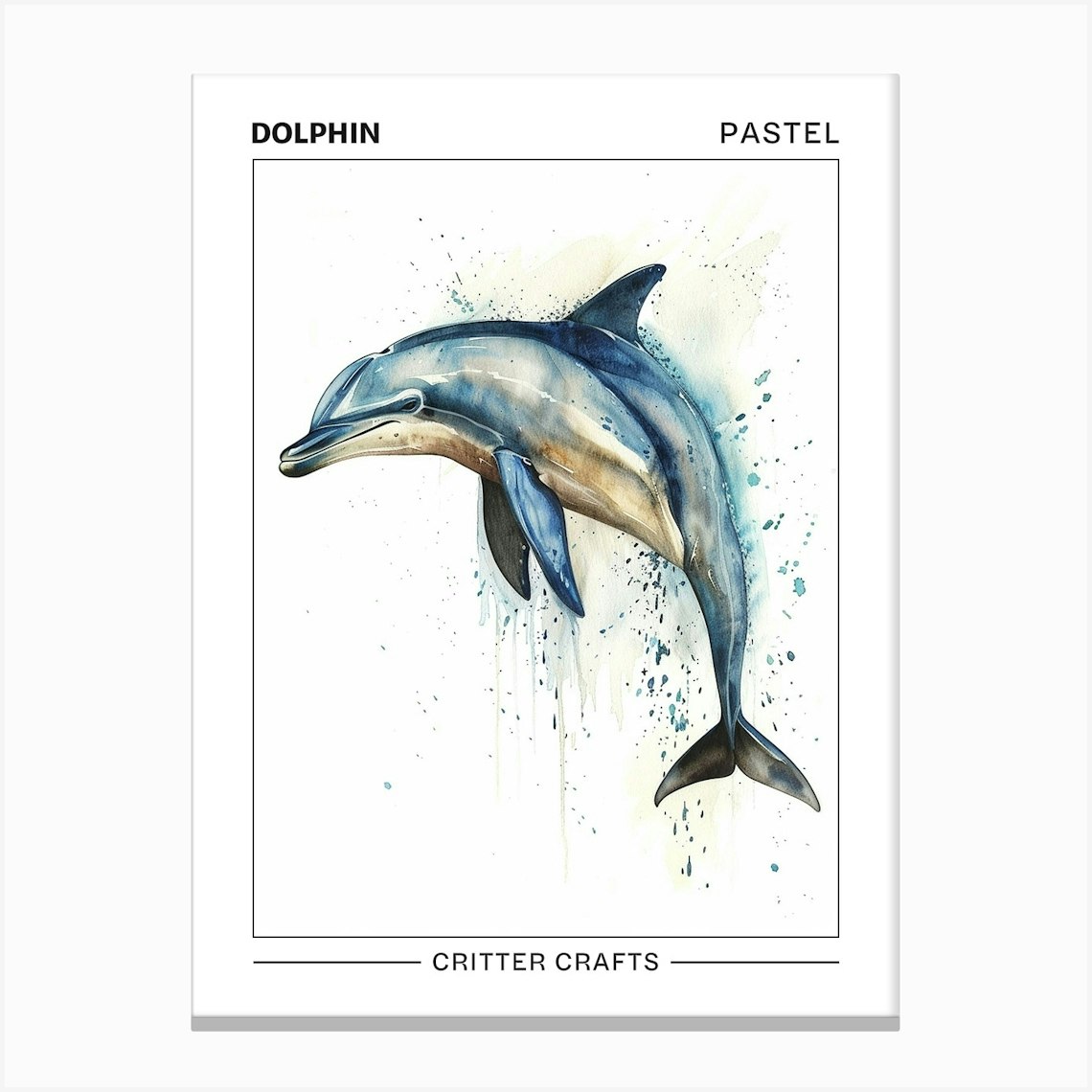 Dolphin Pastel Watercolour 1 Poster Canvas Print by Critter Crafts