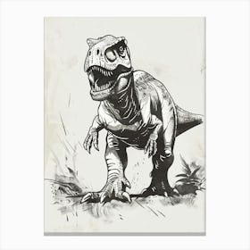 Giganotosaurus Dinosaur Black Ink Illustration 2 Canvas Print