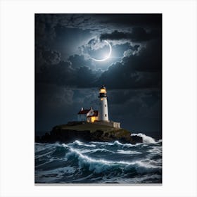 Lighthouse At Night Canvas Print