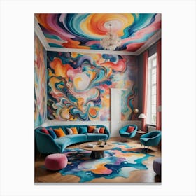 The Abstract Harmony of Home Colorful Living Room Canvas Print