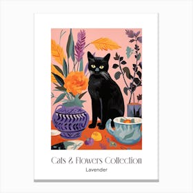 Cats & Flowers Collection Lavender Flower Vase And A Cat, A Painting In The Style Of Matisse 0 Canvas Print