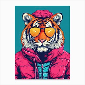 Tiger Illustrations Wearing A Shirt And Hoodie 4 Canvas Print