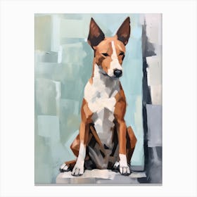 Basenji Dog, Painting In Light Teal And Brown 1 Canvas Print